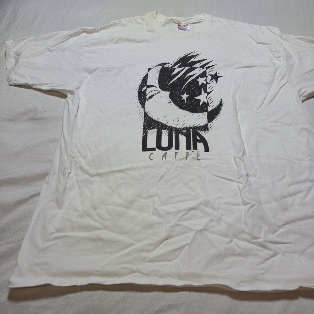 Vintage 90s Luna Caffe T Shirt XXL Hanes Heavyweight USA Single Stitch White Gra - Picture 3 of 11